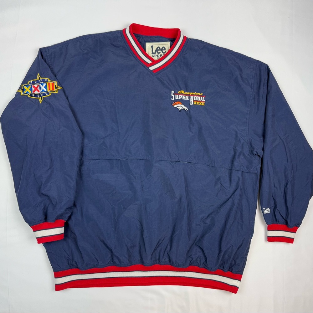 Vtg Lee Denver Broncos Super Bowl Mens Pullover Windbreaker 2XL 90s Blue/Red C4
